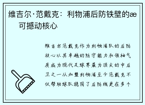 维吉尔·范戴克：利物浦后防铁壁的无可撼动核心